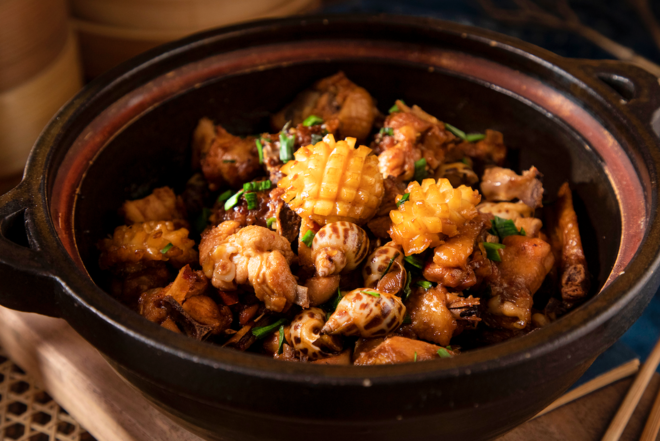 Braised Chicken, Abalone, and Sea Snails in Claypot